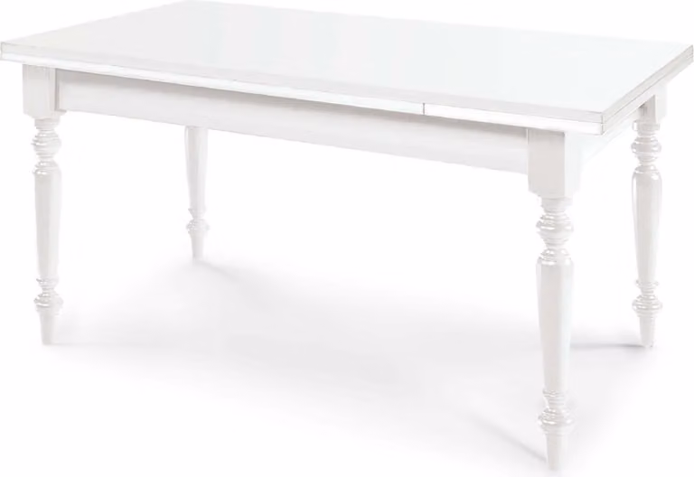 Milani Home - tavolo da pranzo allungabile 180-220 x 140 cm, bianco, legno massello, gamba tornita