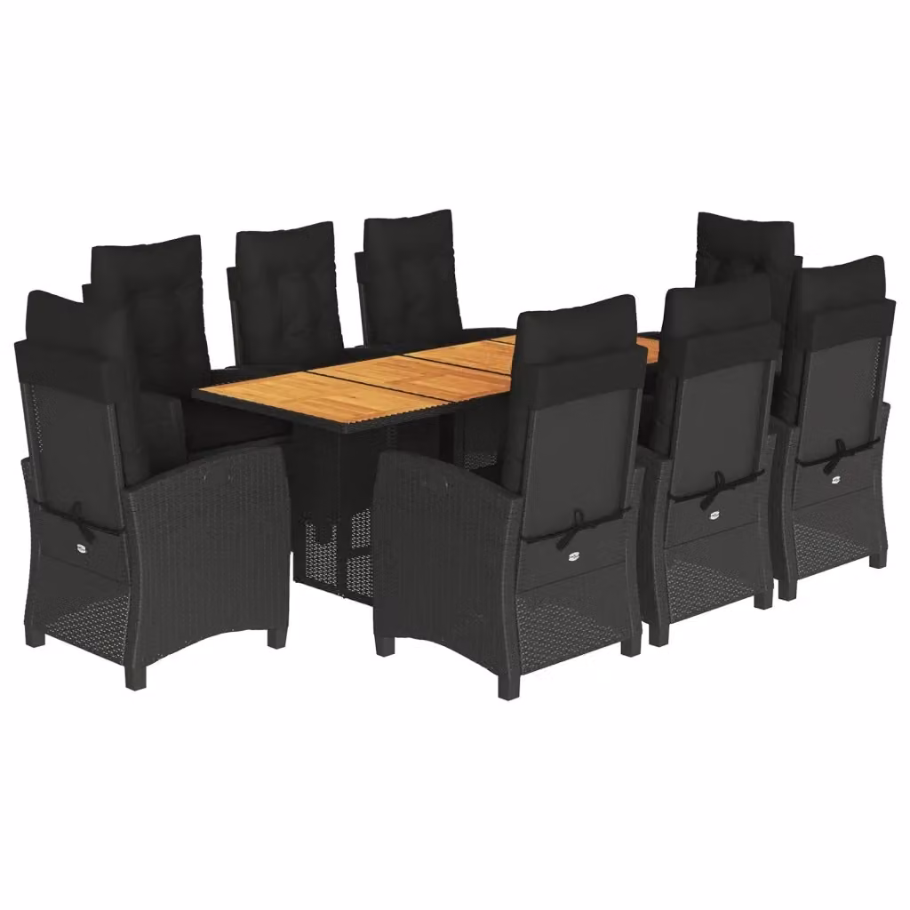 Set da pranzo da giardino vidaXL in polyrattan e legno di acacia nero con 9 pezzi e cuscini – 2
