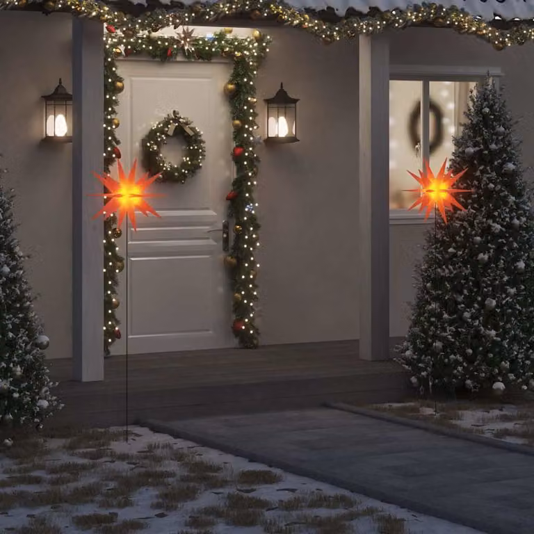 Set di 3 luci di Natale a forma di stella con LED warm white e picchetti per terreno vidaXL, colore rosso, Altezza: 57 cm