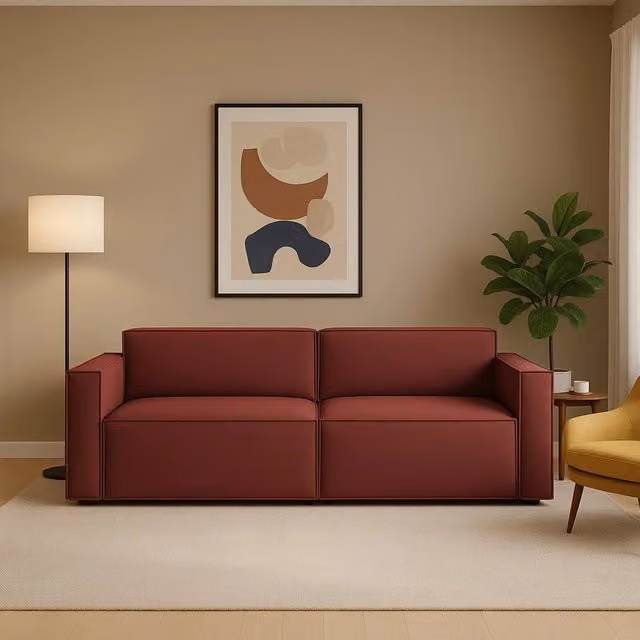Divano componibile a 2 posti Lepidolite TALAMO ITALIA, Sofà moderno in tessuto rosso con funzione letto, L: 220 cm, P: 95 cm, H: 70 cm