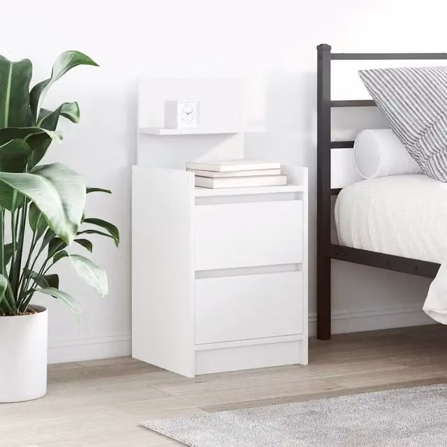 Set di 2 Comodini Design Mania Bianchi con 2 Cassetti, Modello Moderno da Parete, L/P/H: 38 x 34 x 80 cm