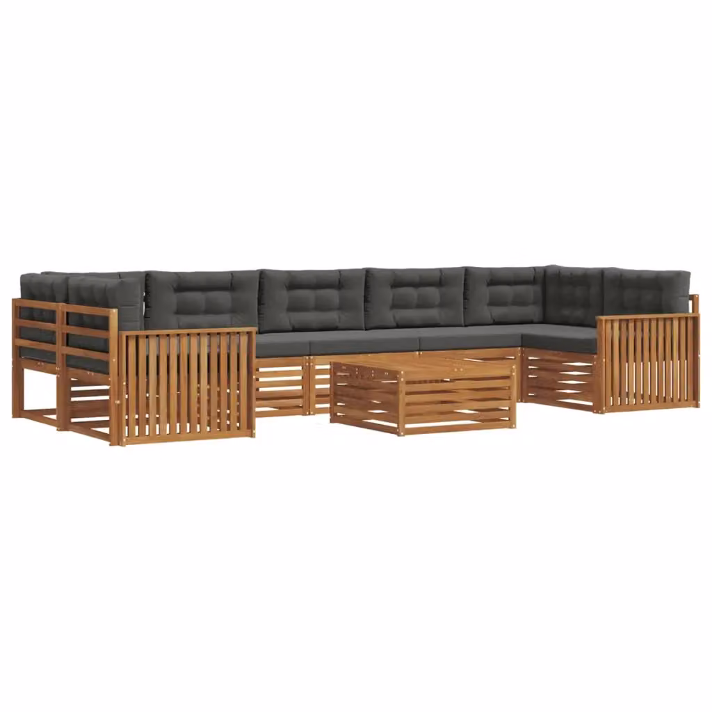 Set di divani da esterno a L con tavolino vidaXL in legno di acacia, beige e antracite, composto da 8 pezzi con cuscini inclusi – 2