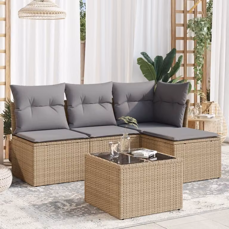Maison Exclusive - Set Divano da Giardino 5 pz con Cuscini Beige in Polyrattan