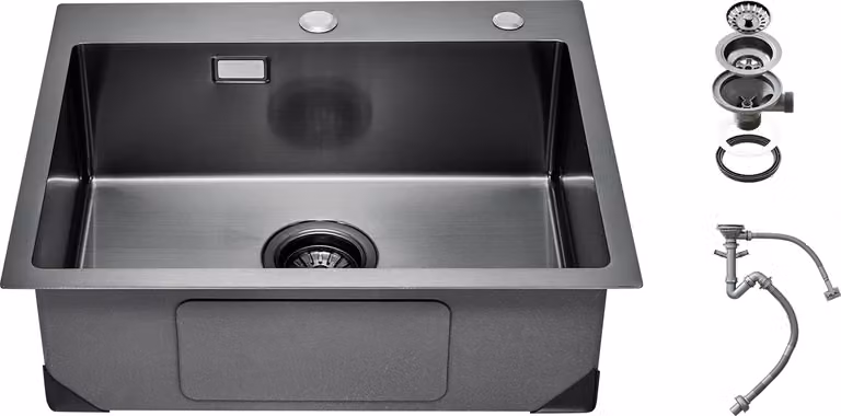 SucceBuy Lavello da cucina da 55 cm, postazione di lavoro, lavello in acciaio inox 304 da incasso. Lavello da incasso a vasca singola in stile country con accessori. Ideale per case mobili