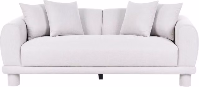 Divano a 3 posti BELIANI in tessuto grigio con cuscini decorativi e gambe in legno di pino, stile moderno, L: 202 cm, P: 74 cm, H: 93 cm