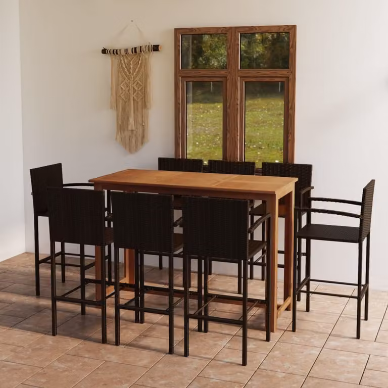 The Living Store 9 pezzi. Set bar da giardino marrone