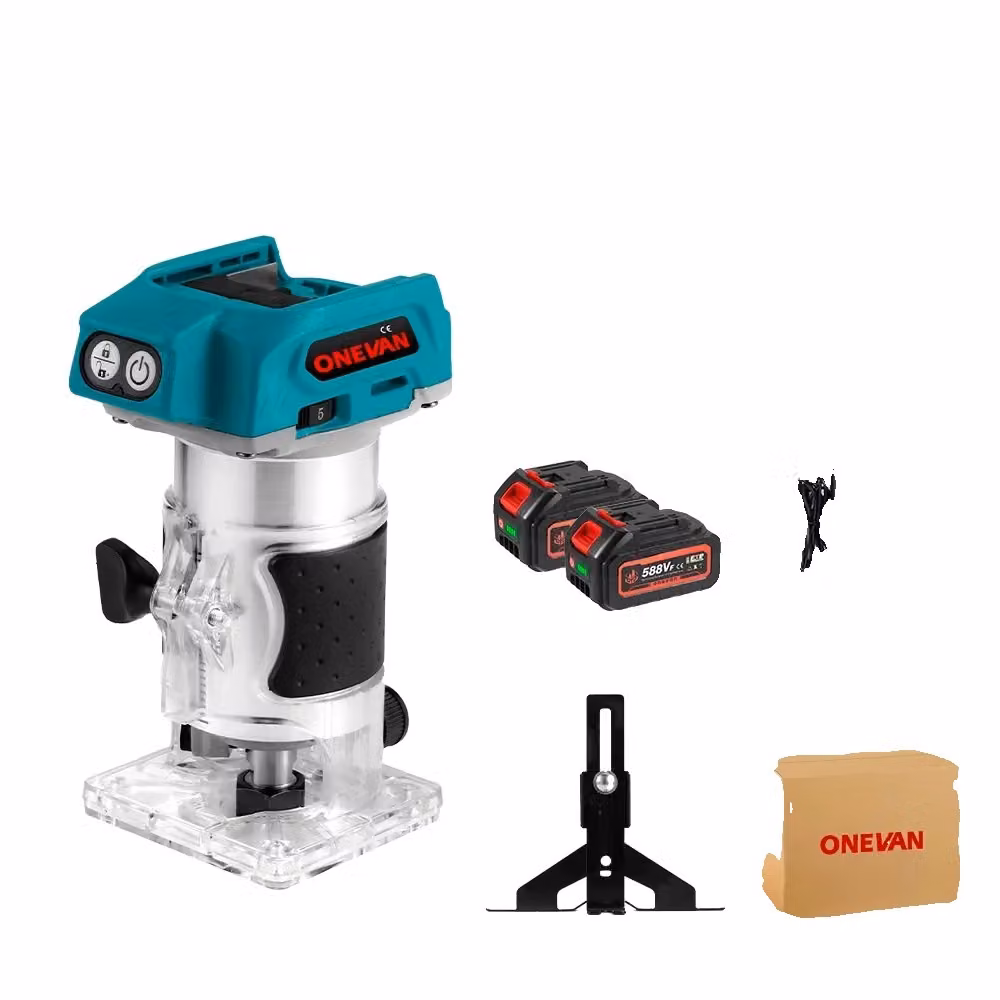 Fresatrice per legno a batteria, 5 impostazioni di velocità, motore brushless da 1600 W, 2 batterie spina UE