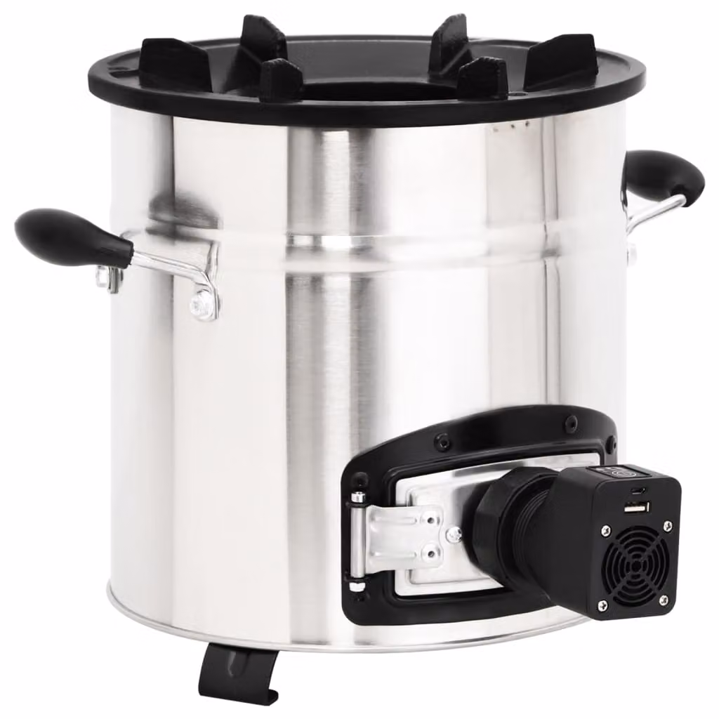 vidaXL Stufa a legna da campeggio con soffiante USB argento 35,5x26x28cm in acciaio inox