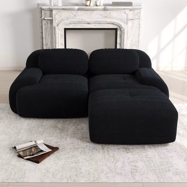 Divano angolare in velluto imbottito con braccioli ¨C Minimal ¨C nero
