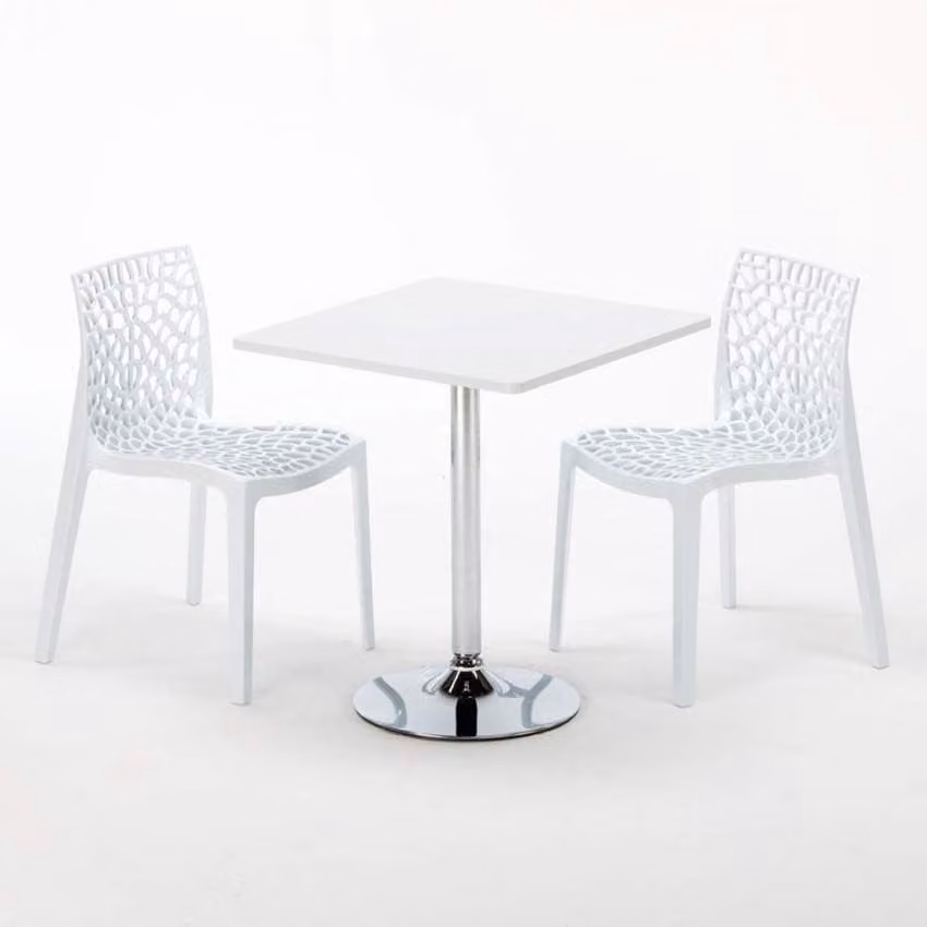 Tavolo quadrato bianco e 2 sedie in polipropilene colorato Set di bastoni per interni Grand Soleil Gruvyer Cocktail - Bianco