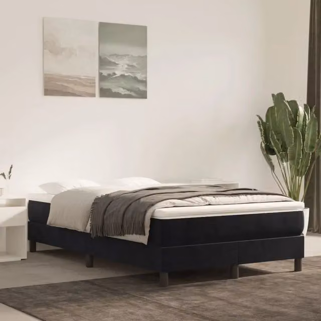 Letto con Giroletto a Molle e Materasso Ibrido vidaXL in Velluto Nero, L 120 x P 200 cm