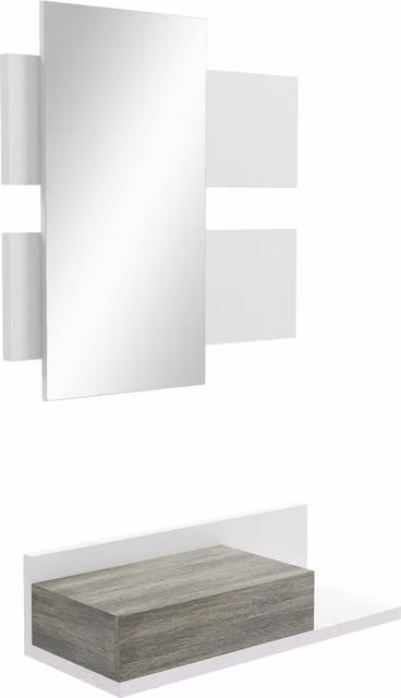 Set di 2 pezzi HOMCOM composto da mobile con cassetto scorrevole e specchio da ingresso, design sospeso moderno in MDF, Grigio e Bianco