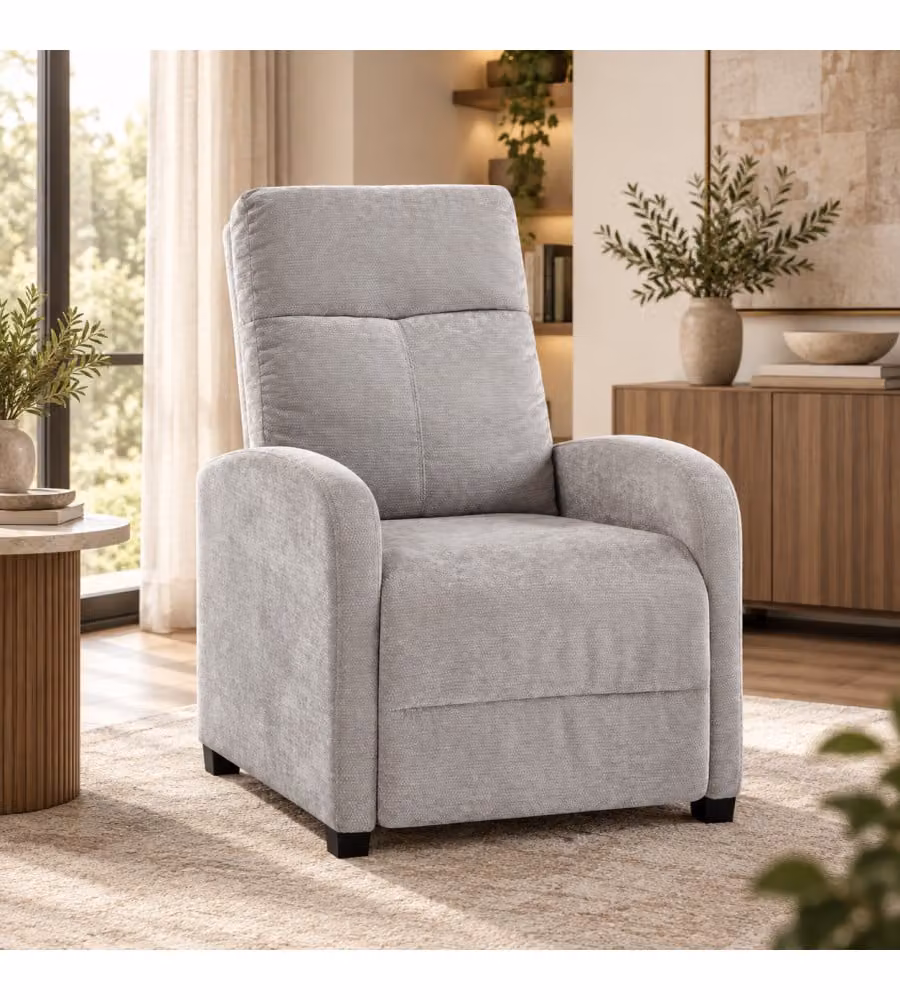 Poltrona Reclinabile Polly Domo Mea in Velluto Grigio L: 80 cm, P: 66 cm, H: 95 cm