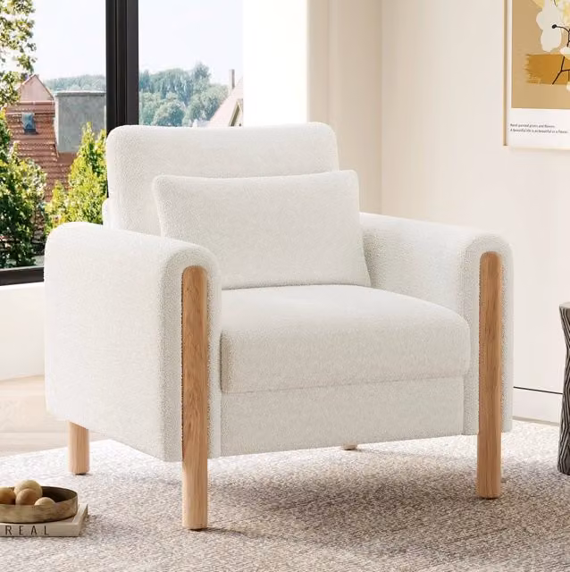 Poltrona lounge 1 posto in tessuto Teddy con cuscino rimovibile; bianca; 87 x 83 x 88;5 cm
