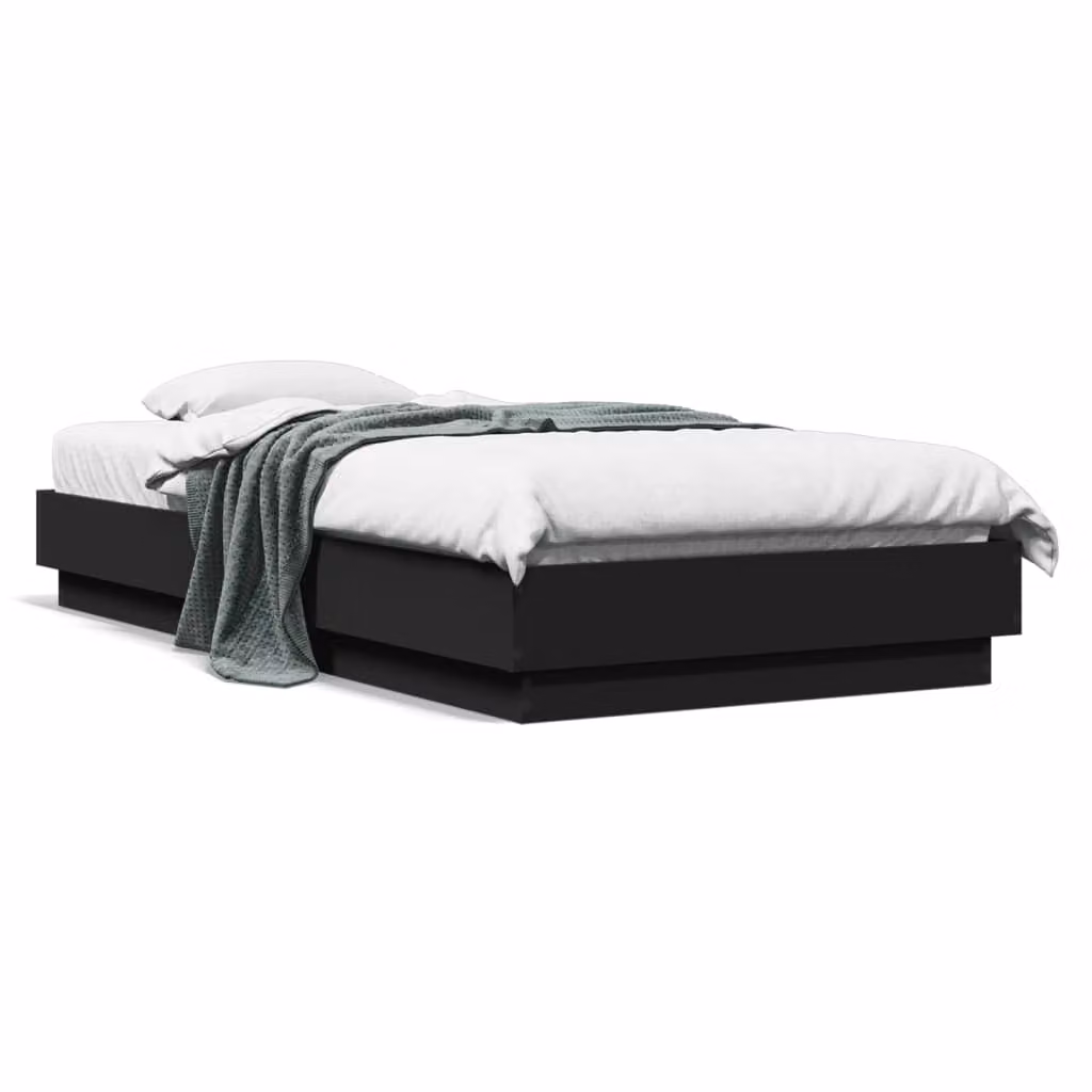 vidaXL Giroletto Moderno Nero con Illuminazione LED e Porta di Ricarica USB L: 193 cm, P: 78 cm, H: 23 cm