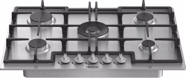 Hisense gmed773x piano cottura 75cm, inox, 5 fuochi con griglie in ghisa