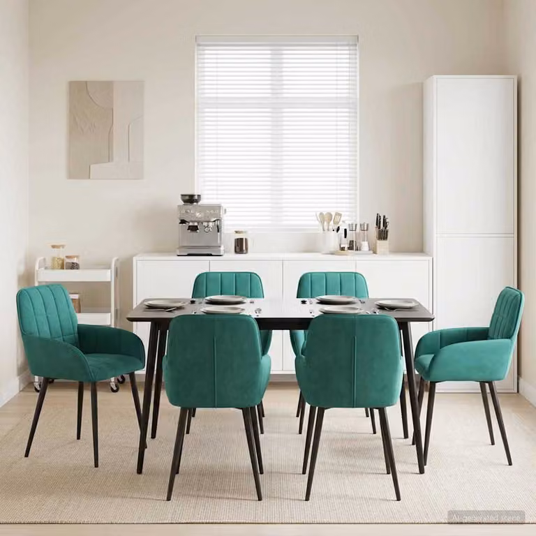 Set di 6 sedie da pranzo vidaXL in velluto turchese, design moderno, L: 56.5 cm, P: 50 cm, H: 85 cm