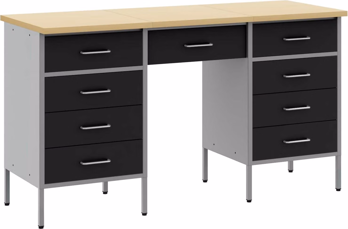 Mobile da lavoro 3 pcs Nero Legno ingegnerizzato e acciaio