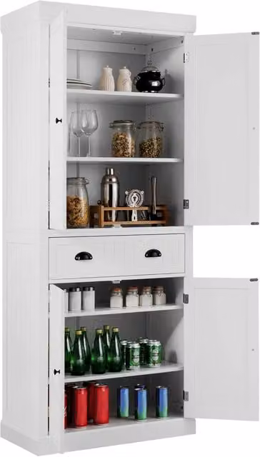 Mobile dispensa alto Costway bianco con 2 ante e cassetto per cucina, soggiorno o sala da pranzo, L/P/H: 76 x 40 x 183 cm – 1