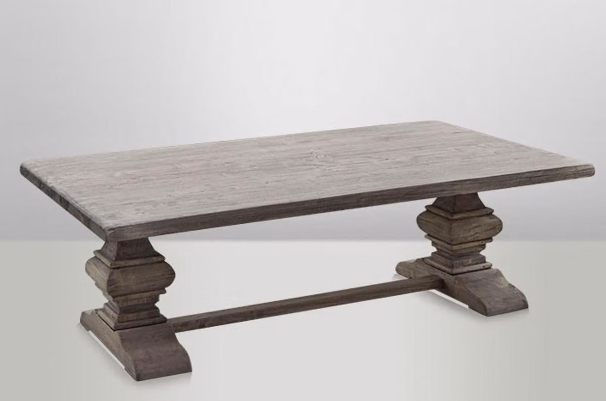 Tavolino da salotto in stile rustico "Casa Padrino", legno di quercia grigio, dimensioni 140 x 80 cm. Tavolino in legno massello, stile barocco, ideale per il soggiorno