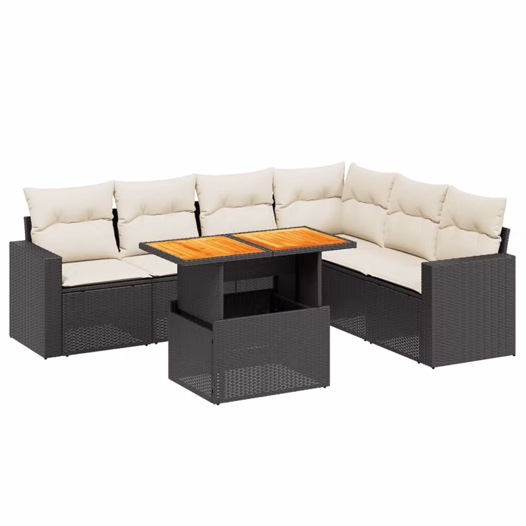 Set Divani da Giardino con Cuscini 7pz Nero Polyrattan