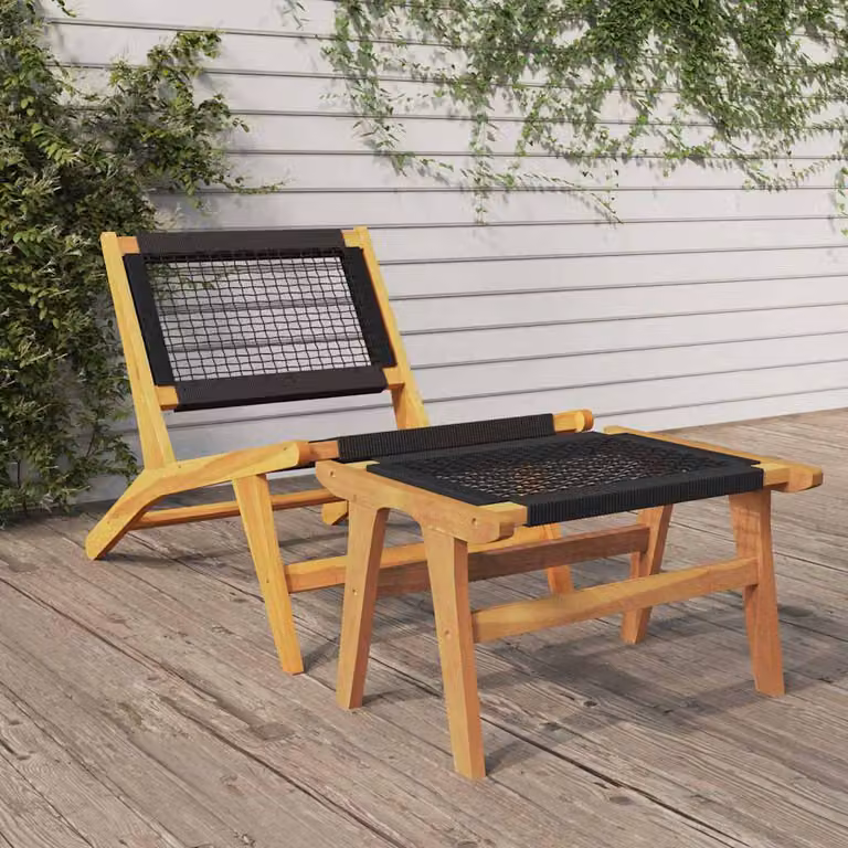 Sedia da giardino con poggiapiedi vidaXL in legno di teak con cuscini in poliestere nero e marrone