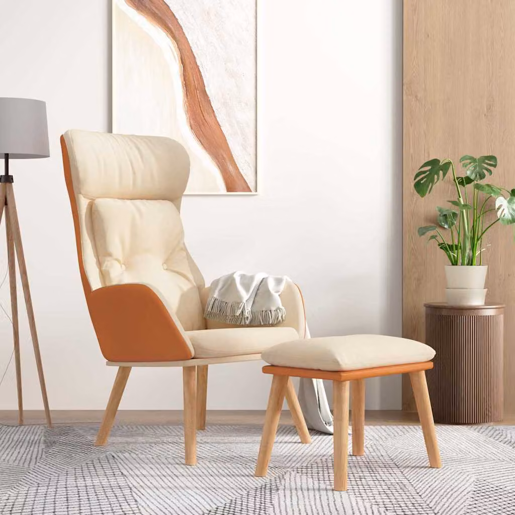 vidaXL Poltrona Relax con Poggiapiedi Beige in Similpelle e Tessuto