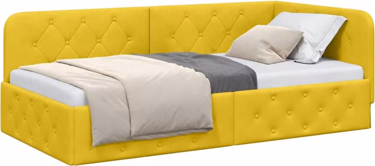 Cornice del letto ad angolo Giallo 90 x 190 cm Velluto