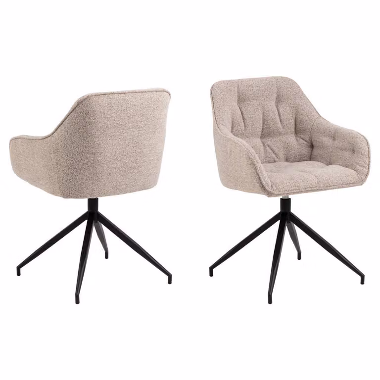 Sedia da pranzo Brooke con braccioli girevoli beige.