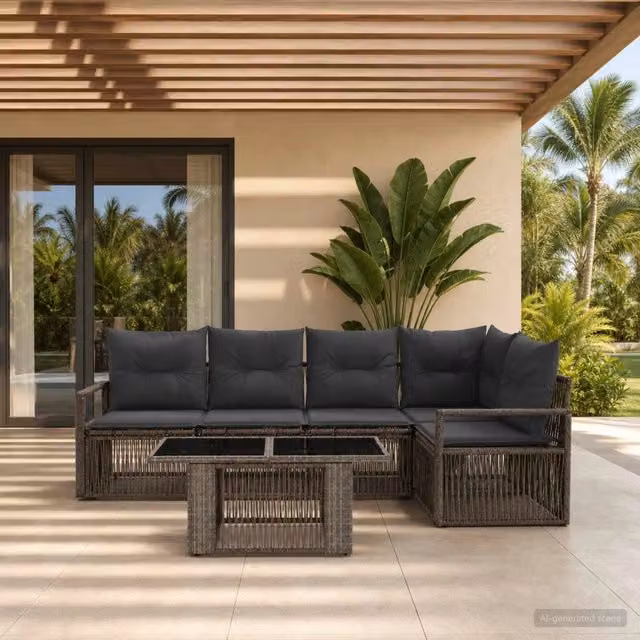 Set Divano da Giardino 6 pz Grigio e Grigio Scuro polyrattan 3437096