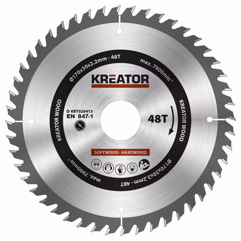 Lama circolare Ø 170 x 30 x 2,2 mm 48 denti per legno + 3 anelli di riduzione