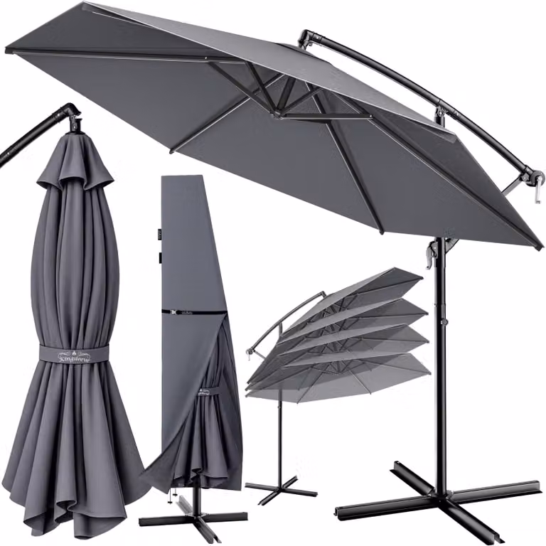 Ombrellone a sbalzo - Rotondo - Ø 300 cm - Antracite - Protezione UV 80+ - Con base e copertura protettiva