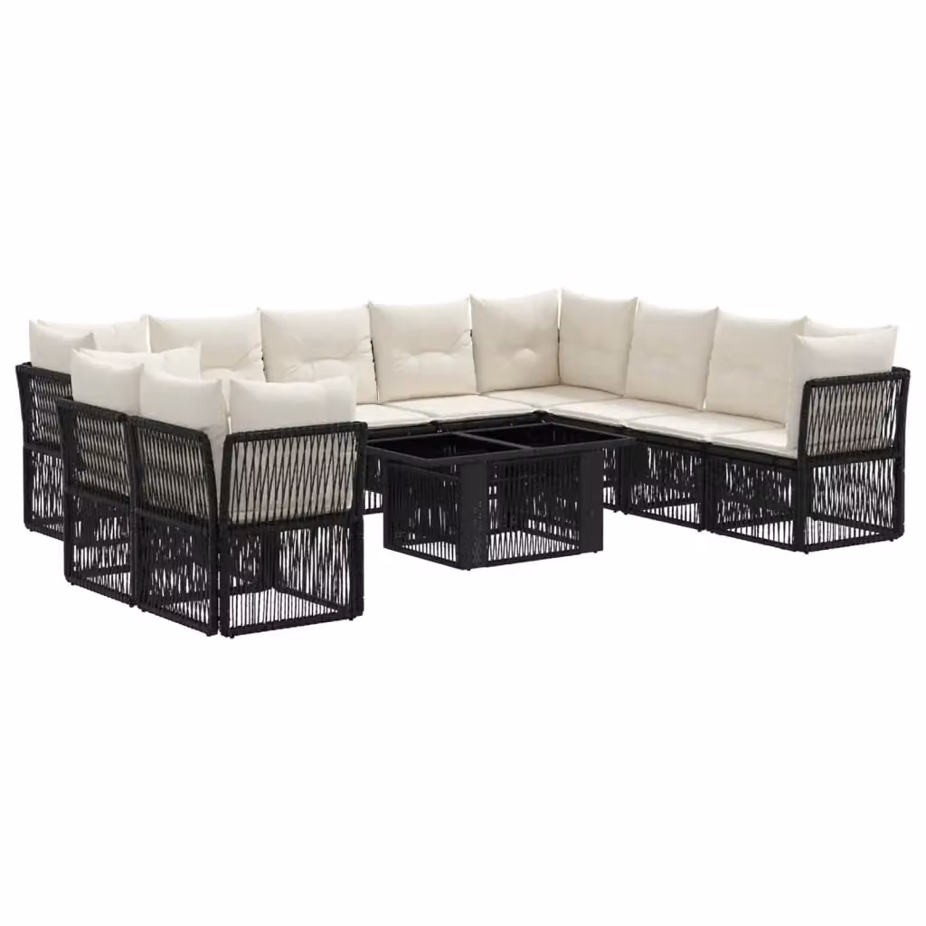 Set Divano da Giardino Moderno vidaXL in Polyrattan Nero con Cuscini e Tavolino da 11 Pezzi – 2