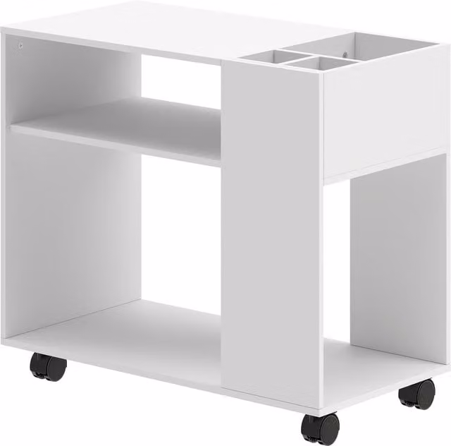 Tavolino da salotto HOMCOM con ruote, ripiano e scomparti aperti, Bianco, L: 70 cm, P: 36 cm, H: 60 cm