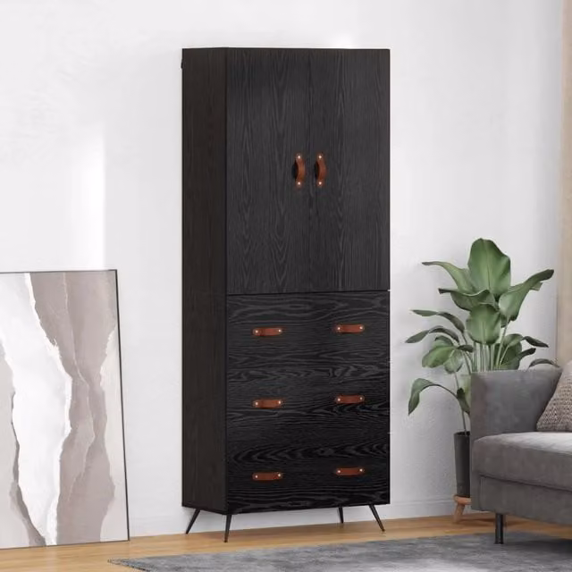 Credenza-Buffet-Armadio da cucina Rovere Nero 69,5 x 34 x 180 cm Legno multistrato 424038