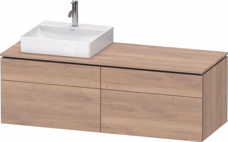 Duravit L-Cube Meuble sous-lavabo en console suspendu, avec plan de toilette en console, 4 tiroirs, vasque à gauche, 1420x482x550mm, LC4870L55550000, LC4870L55550000