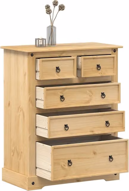 Cassettiera Corona 92x48x114 cm in Legno Massello di Pino 4005674