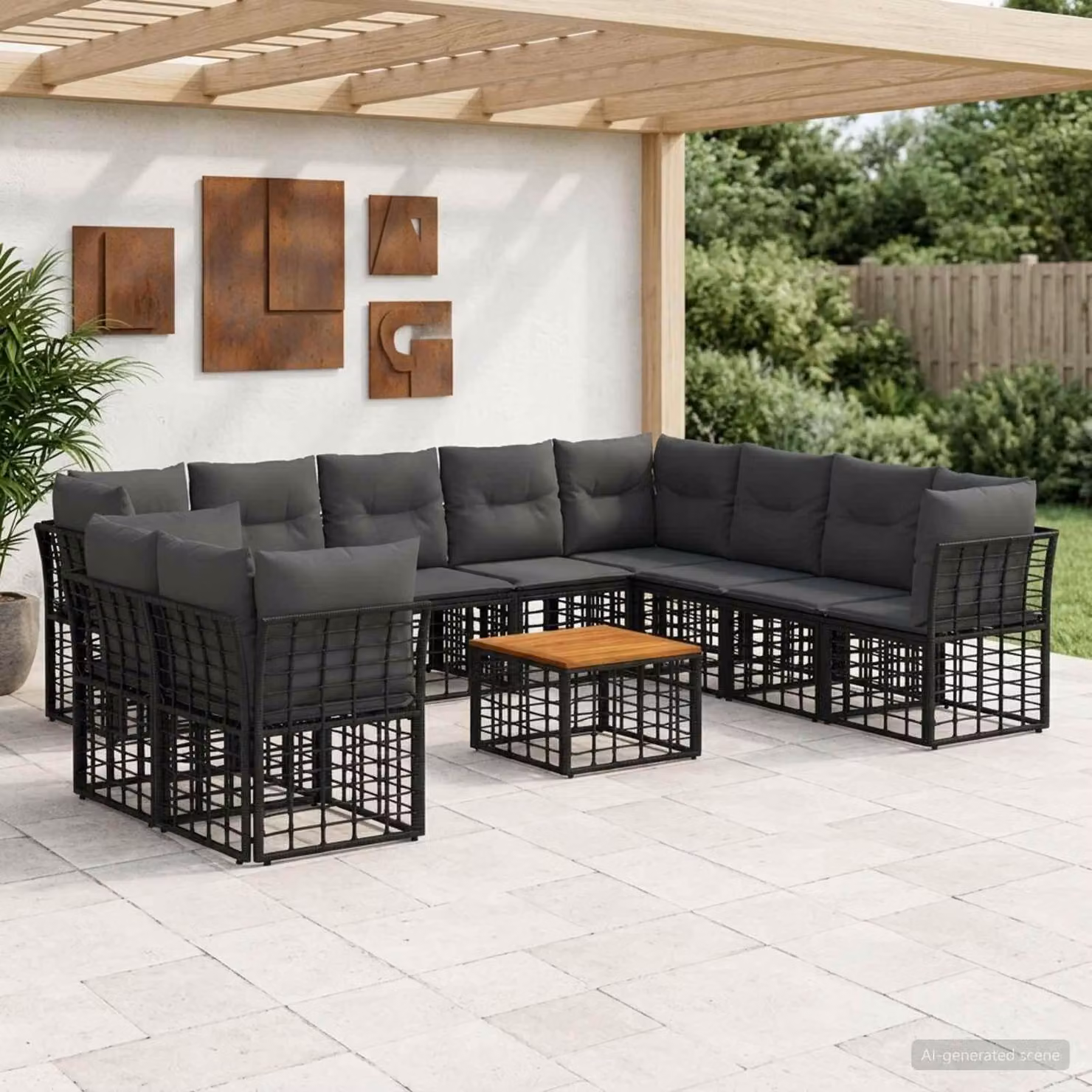 Maison Exclusive - Set da esterno per divano, 11 pezzi, colore nero e grigio scuro, materiale: poliestere
