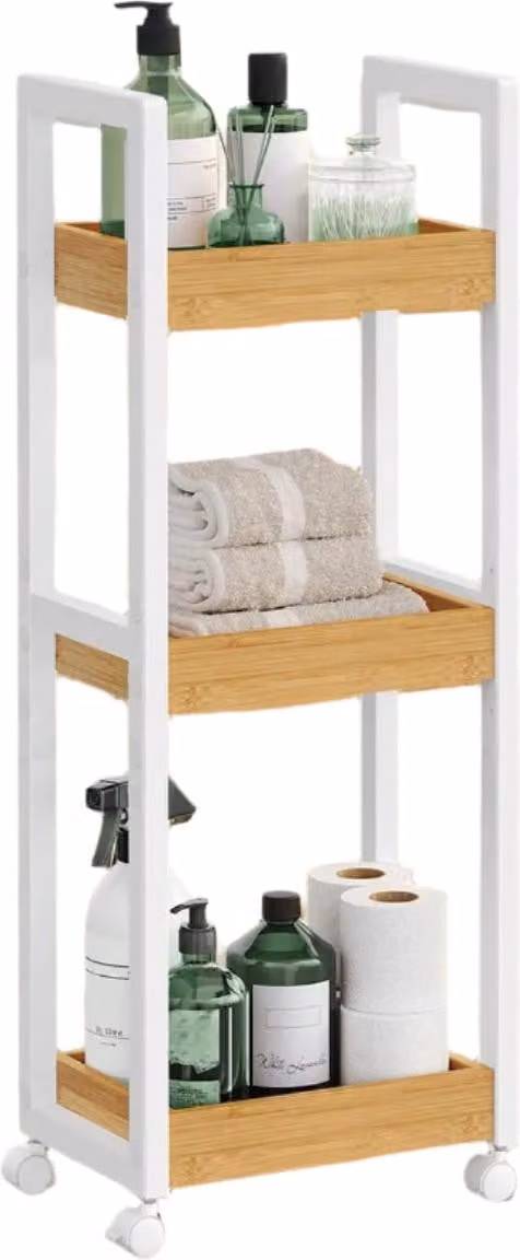 Ripiano da bagno in bambù, scaffale angolare, 20x30x80 cm, salvaspazio