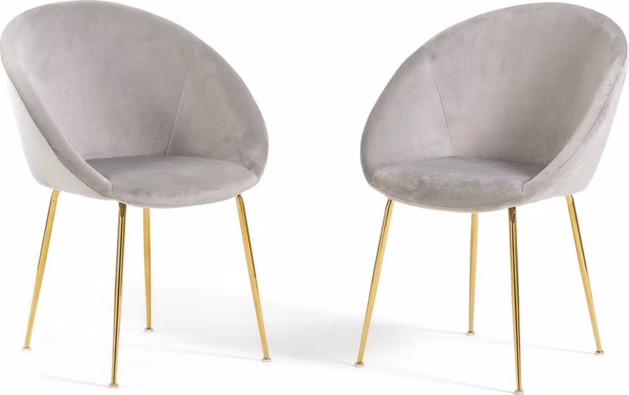 Set di 2 sedie da interno in tessuto imbottito con gambe in metallo – design elegante e confortevole per sala da pranzo, cucina, camera da letto, bar e ristorante – IRIS – Grigio chiaro/Oro