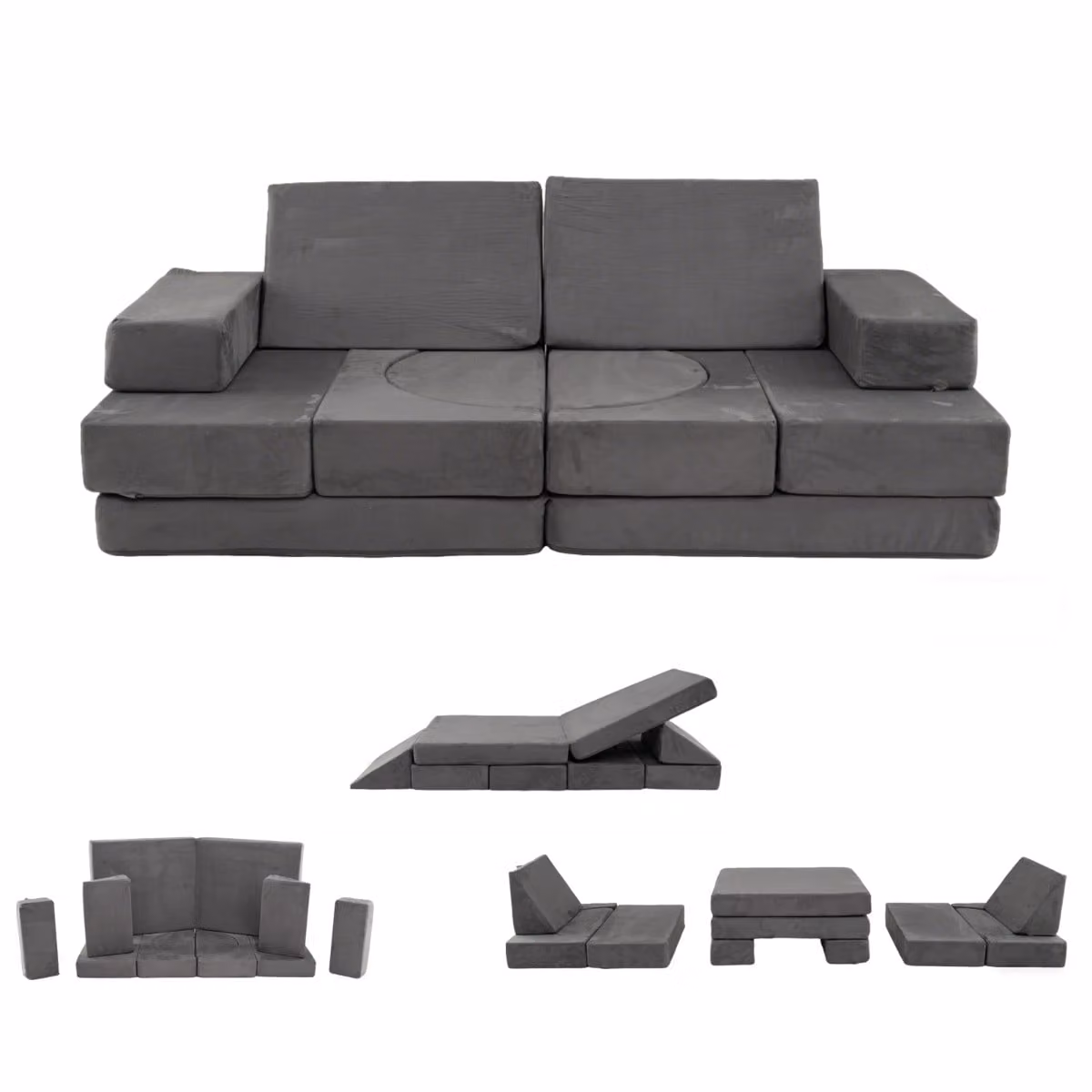 Divano modulare Costway per bambini in schiuma grigio con coperture lavabili per soggiorno e cameretta