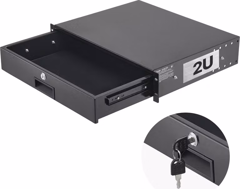 Cassetto da montare su rack 2U, portata massima 22,68 kg, armadio server con serratura, cassetto scorrevole con serratura e fori per la gestione dei cavi, per apparecchiature di rete, server, rack AV o armadio.