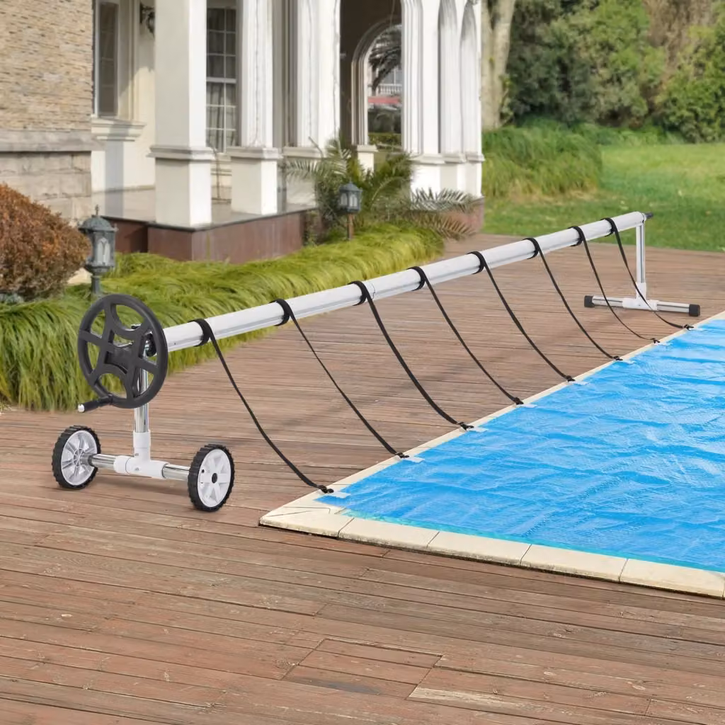 Avvolgitore Mobile Amorgo en.casa per Telo da Piscina e Solare con Barra Telescopica Regolabile 300-630 cm in Alluminio e Acciaio Inox – 2