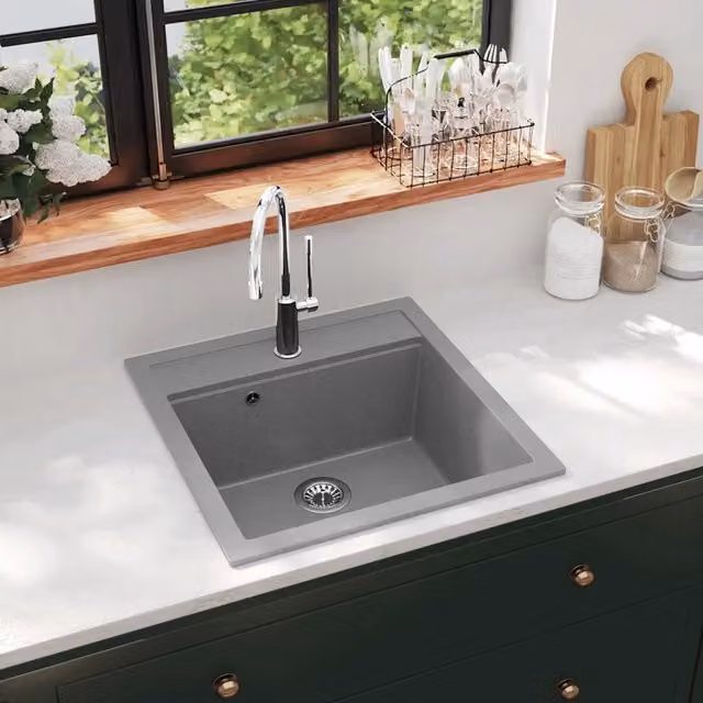 Lavello da cucina in granito a vasca singola vidaXL grigio L/P/H: 51 x 49 x 30,6 cm – 1