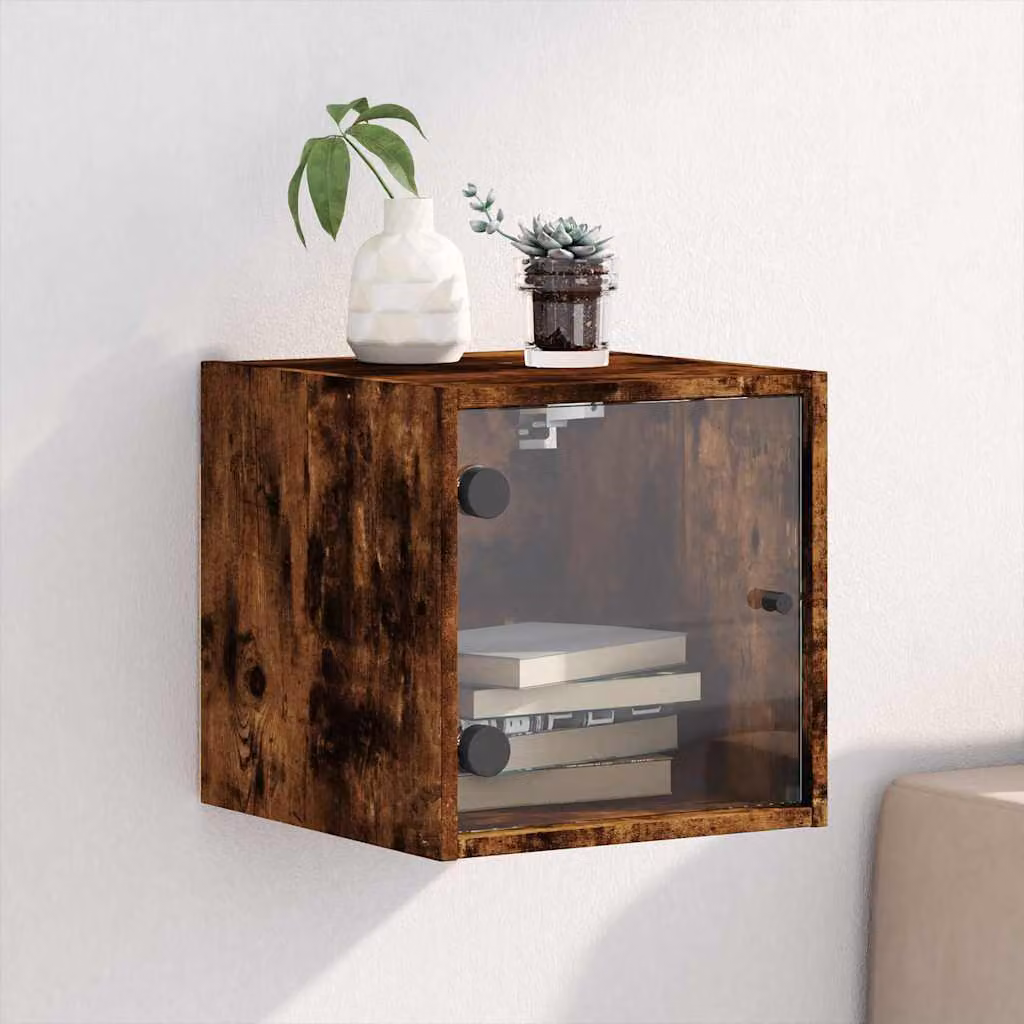 vidaXL Comodino Moderno con Anta in Vetro Rovere Fumo L/P/H: 35 x 37 x 35 cm