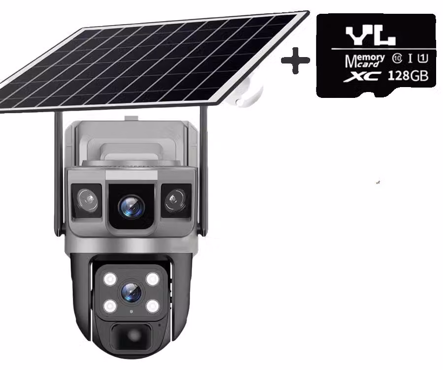Telecamera di sicurezza esterna, risoluzione 4K, visione notturna, con connettività 4G e scheda di memoria da 128 G