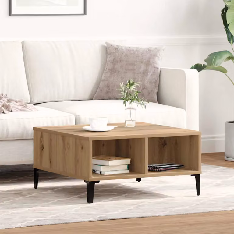Tavolino da salotto moderno vidaXL in legno color rovere marrone, L/P/H: 60 x 60 x 30 cm
