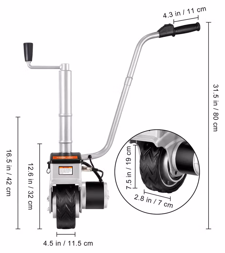 Carrello elettrico per rimorchi - Dispositivo di assistenza allo scorrimento del rimorchio - Motore da 350W - Capacità di 2268 kg