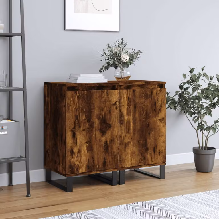 Set di 2 credenze moderne vidaXL in legno multistrato e metallo, colore rovere fumo, L 40 cm x P 35 cm x H 70 cm