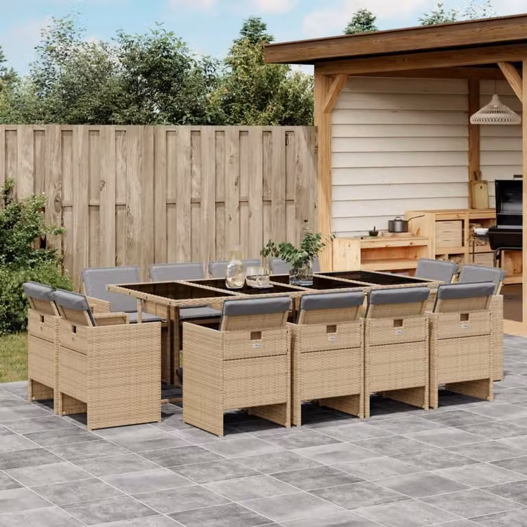 Maison Exclusive - Set Pranzo da Giardino 13 pz con Cuscini Beige Misto Polyrattan